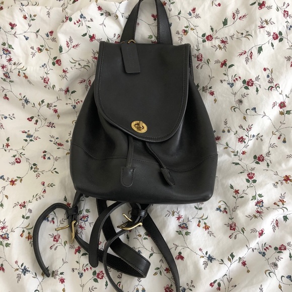 Coach Handbags - Small vintage black leather Coach backpack